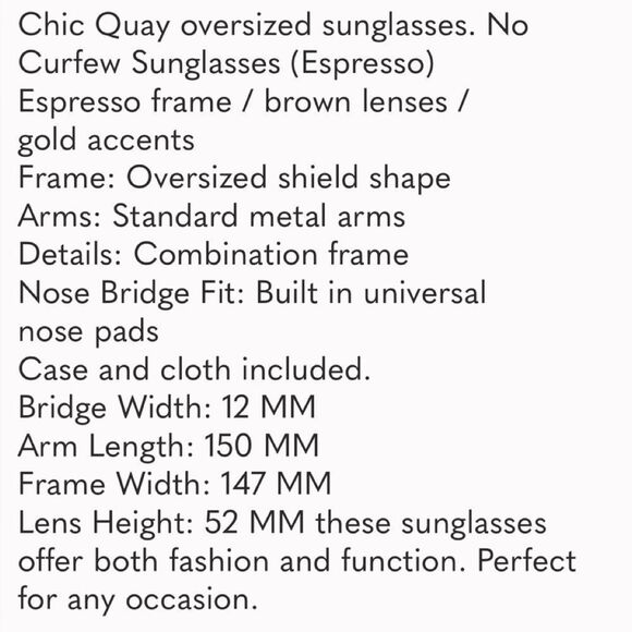 Quay Australia No Curfew Oversized Sunglasses in Espresso with Case. New - Picture 5 of 11